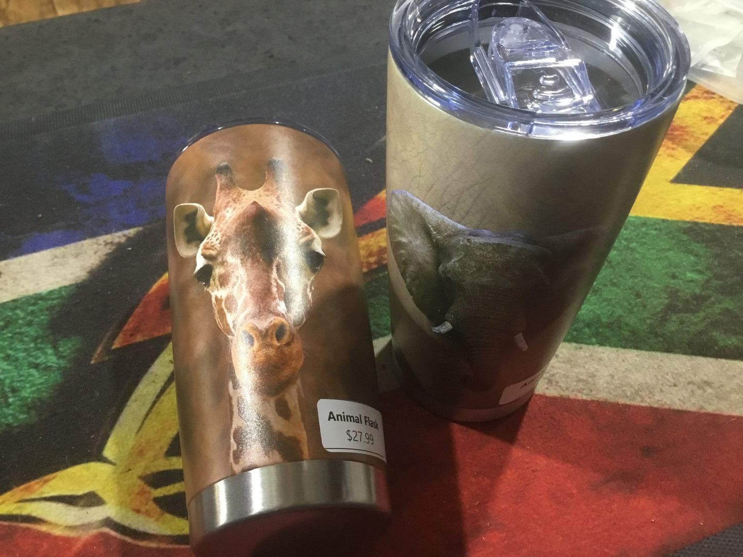 African animal / flag flask coffee tumbler