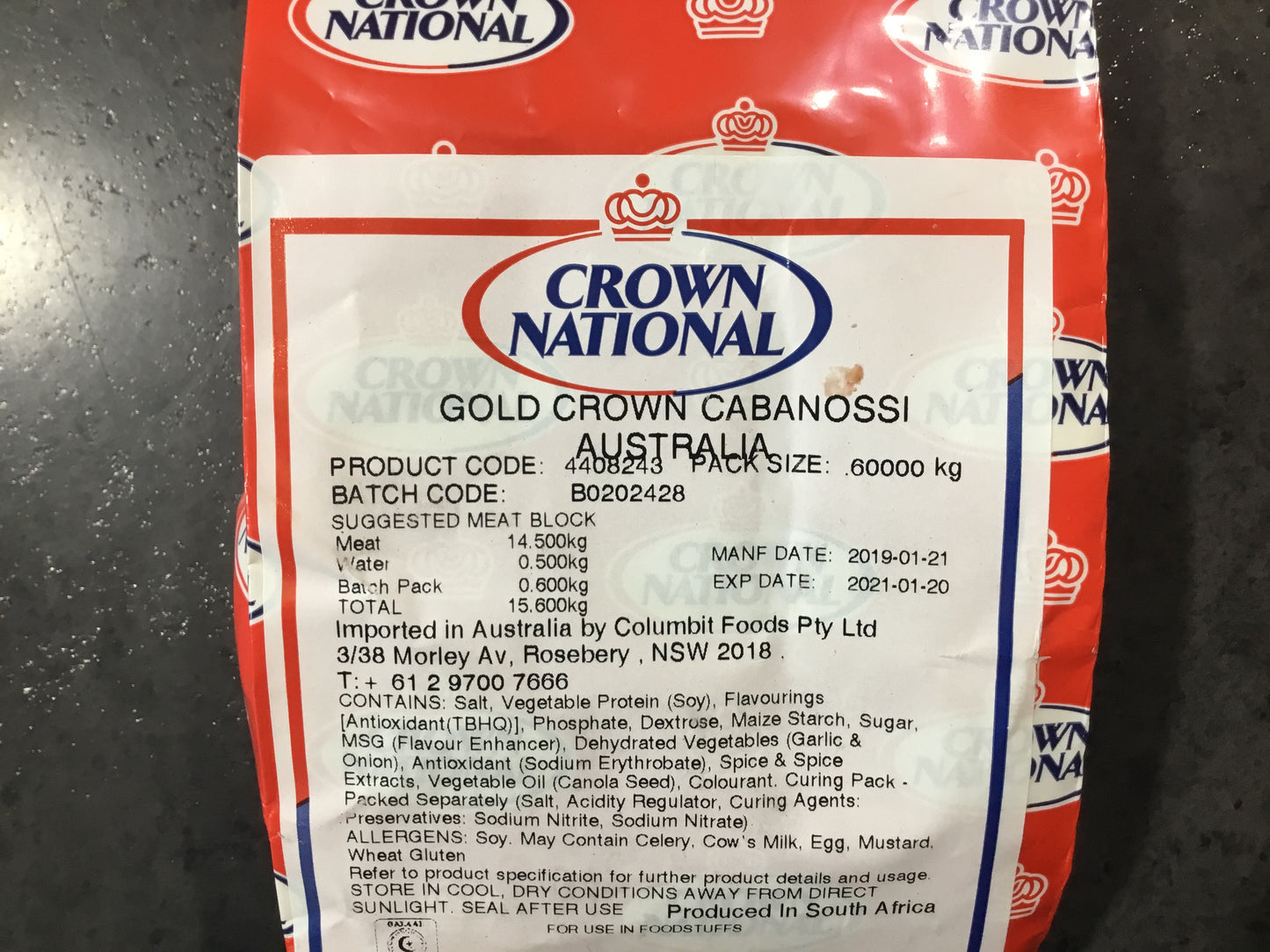 Crown National Cabanossi Gold 1kg - SEASONING SPICE