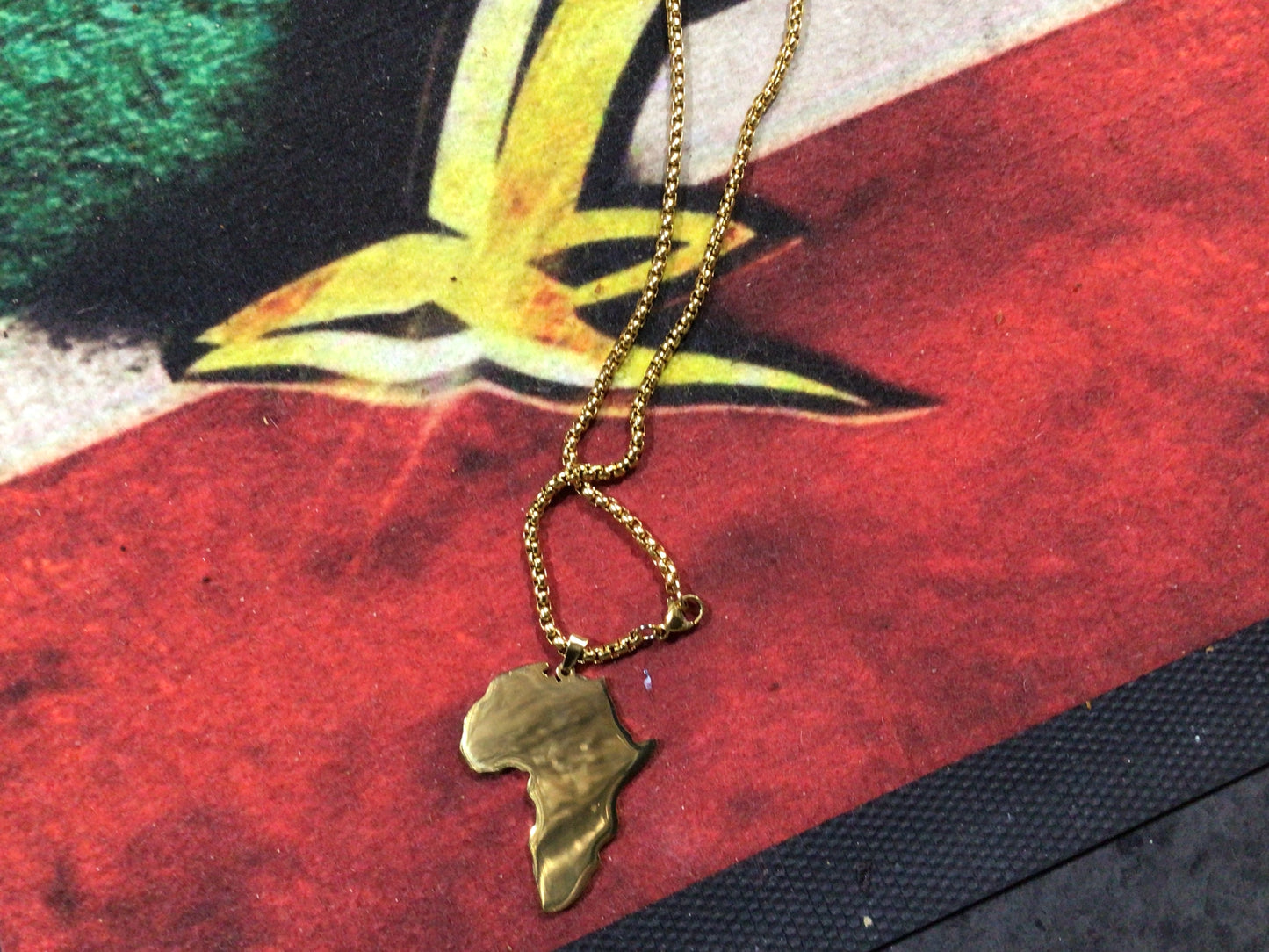 Africa solid pendant / diamanté heart necklace
