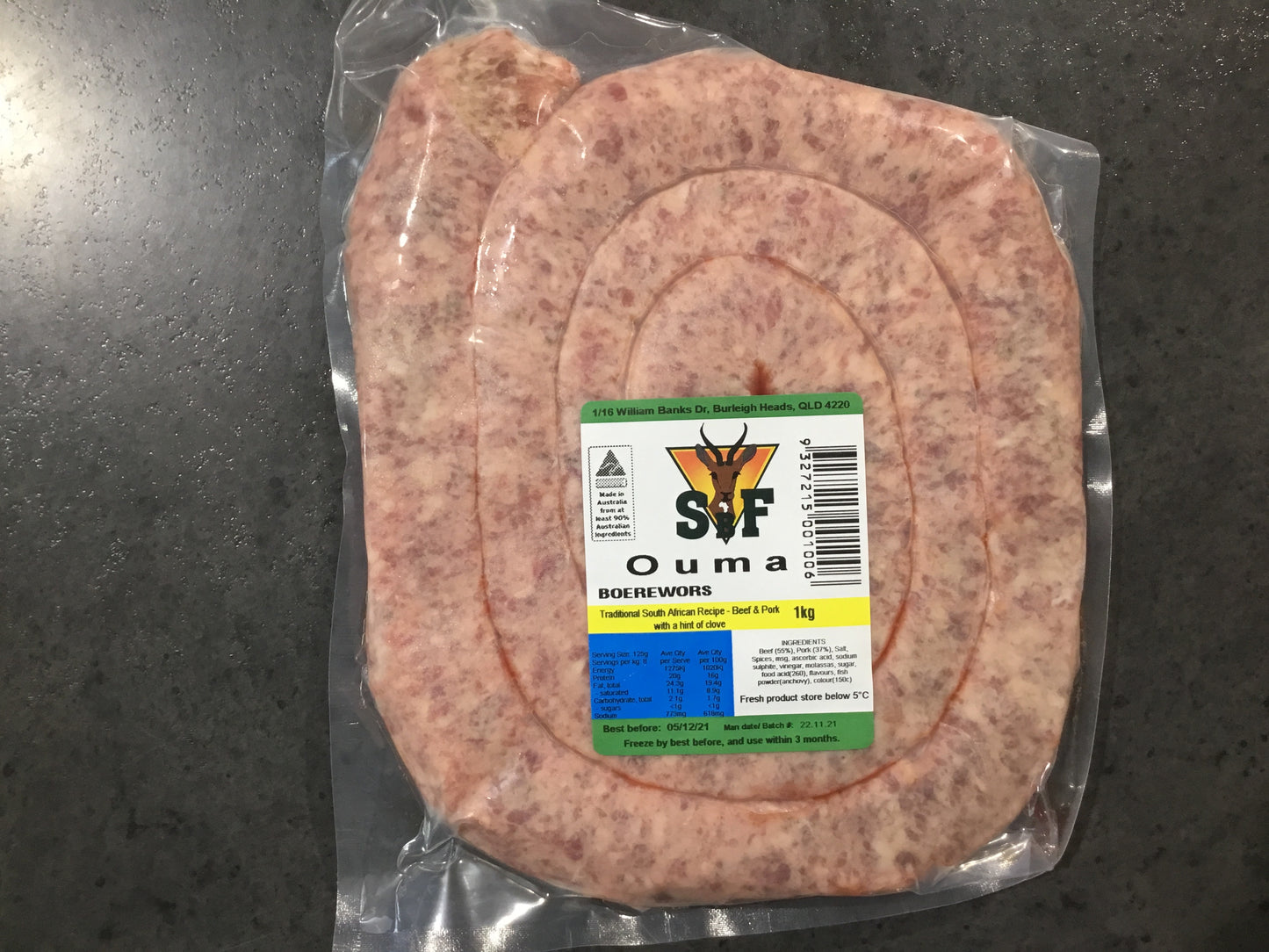 1kg Springbok Foods Boerewors