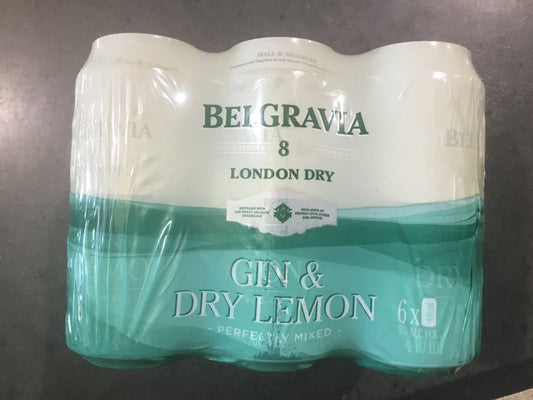 Belgravia Gin Premix Dry Lemon 440ml 6 pack