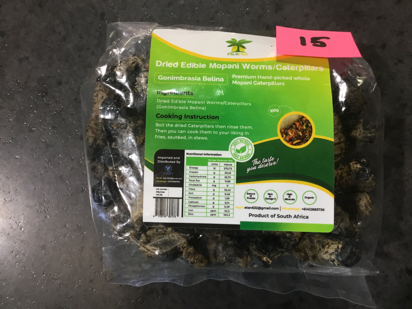 Dried Edible Mopani Worms 100g bag